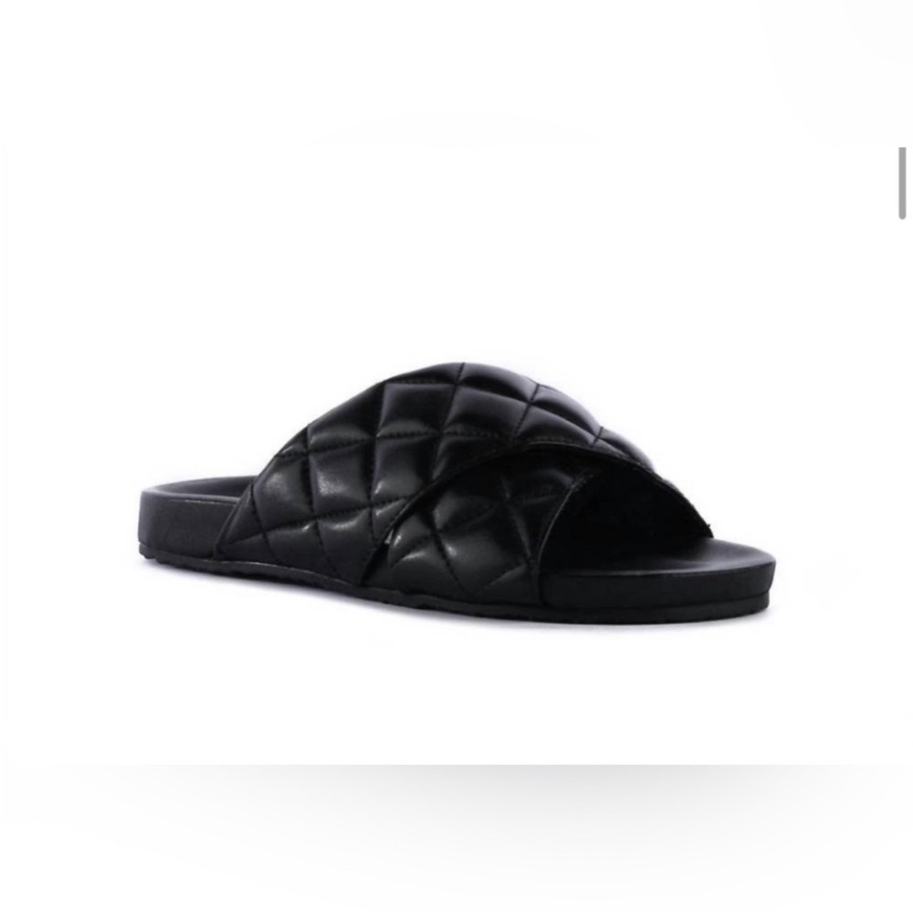Seychelles Wide Awake Quilted Leather Slides - Black - NWT - Picture 6 of 8